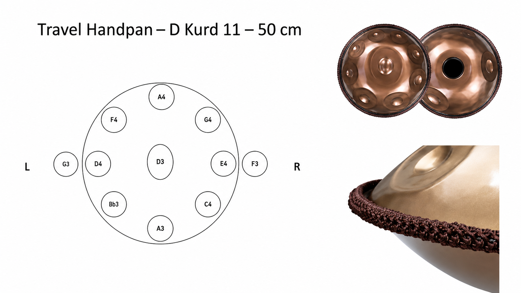 The Travel Handpan - Small Series - D Kurd 11 · 50cm - Compleet Starterspakket